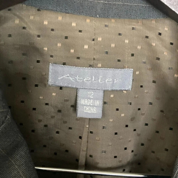 ATELIER Sz 12 Business Career Pinstripe Pantsuit Polka Dot Contrast Lining Suit - Picture 2 of 10